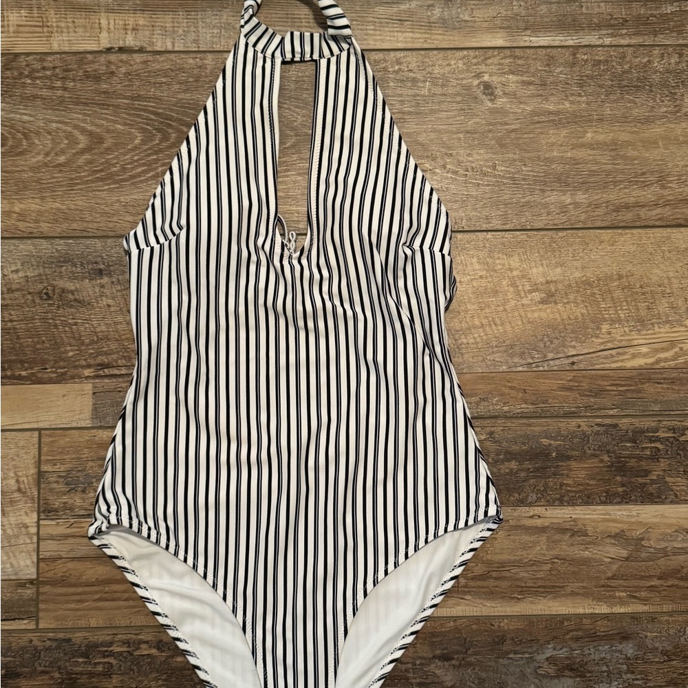 Cupshe Black and White Striped Halter One Piece